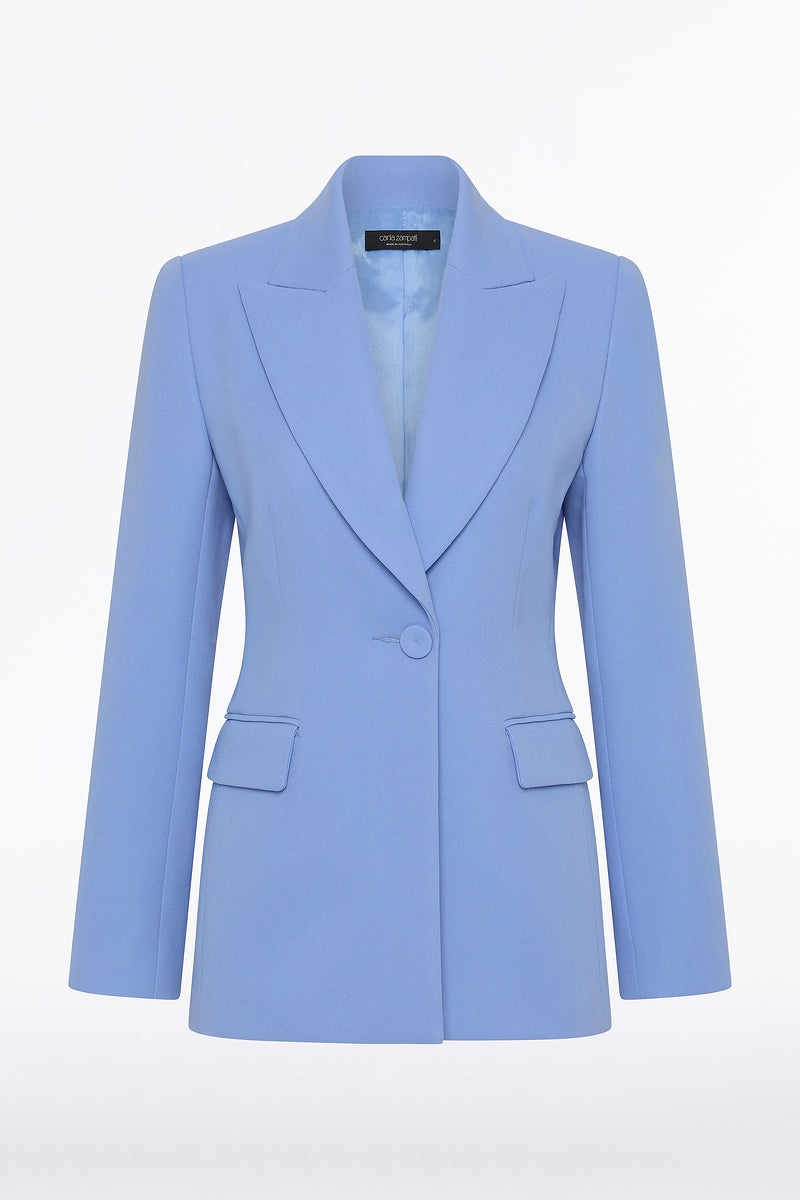 Carla Zampatti Cornflower Crepe Long Line Jacket (Blue)