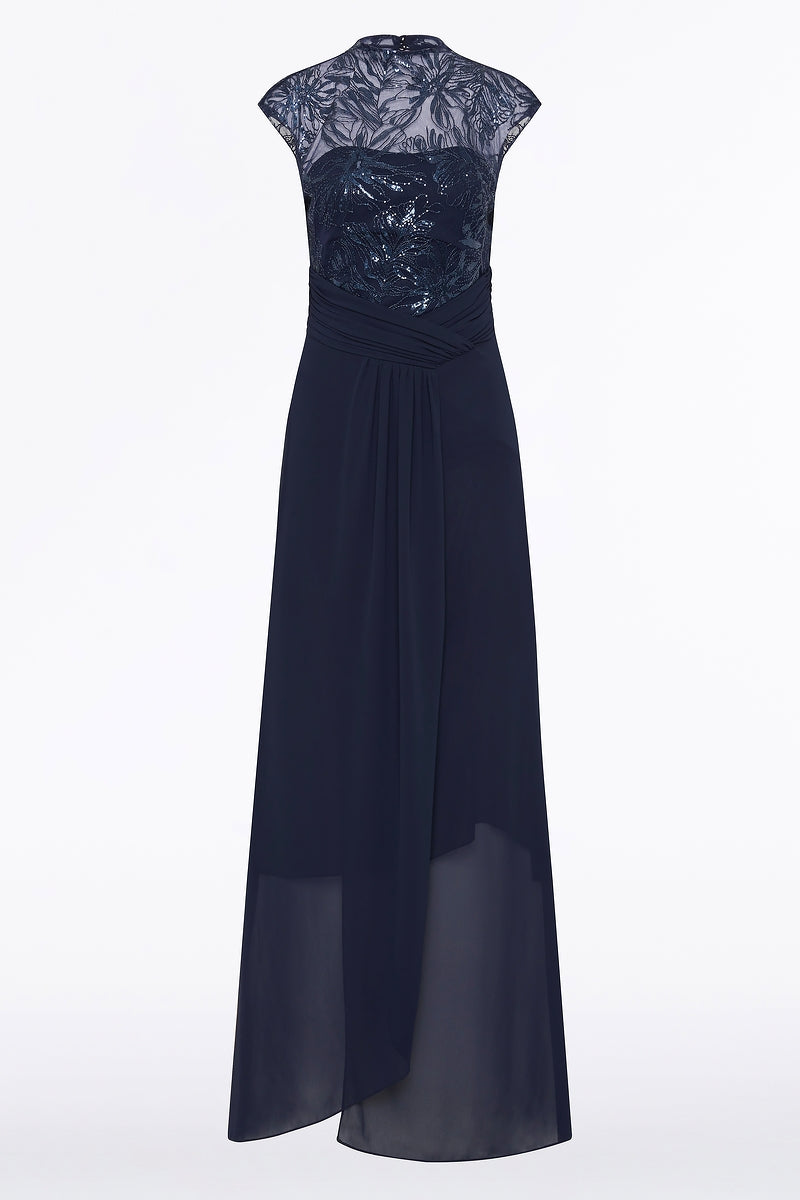 Carla Zampatti Floral Mesh Drape Gown (Navy)