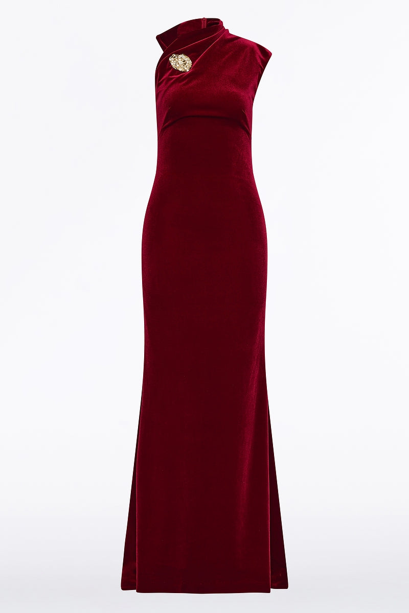 Carla Zampatti Rouge Velvet Button Gown (Red)