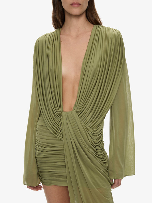 CHRISTOPHER ESBER Ripple Drape Long Sleeve Mini Dress (Fennel)