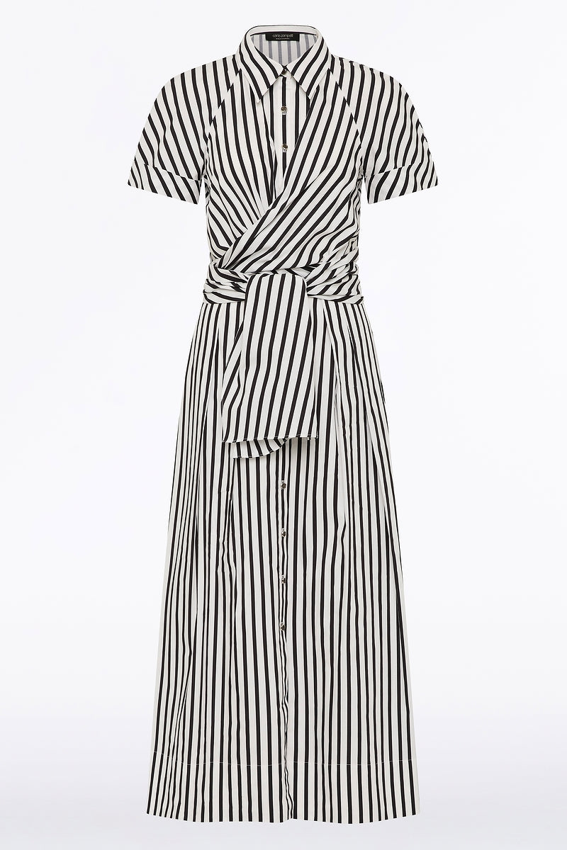 Carla Zampatti Black And Stripe Cotton Wrap Shirt Dress (White)