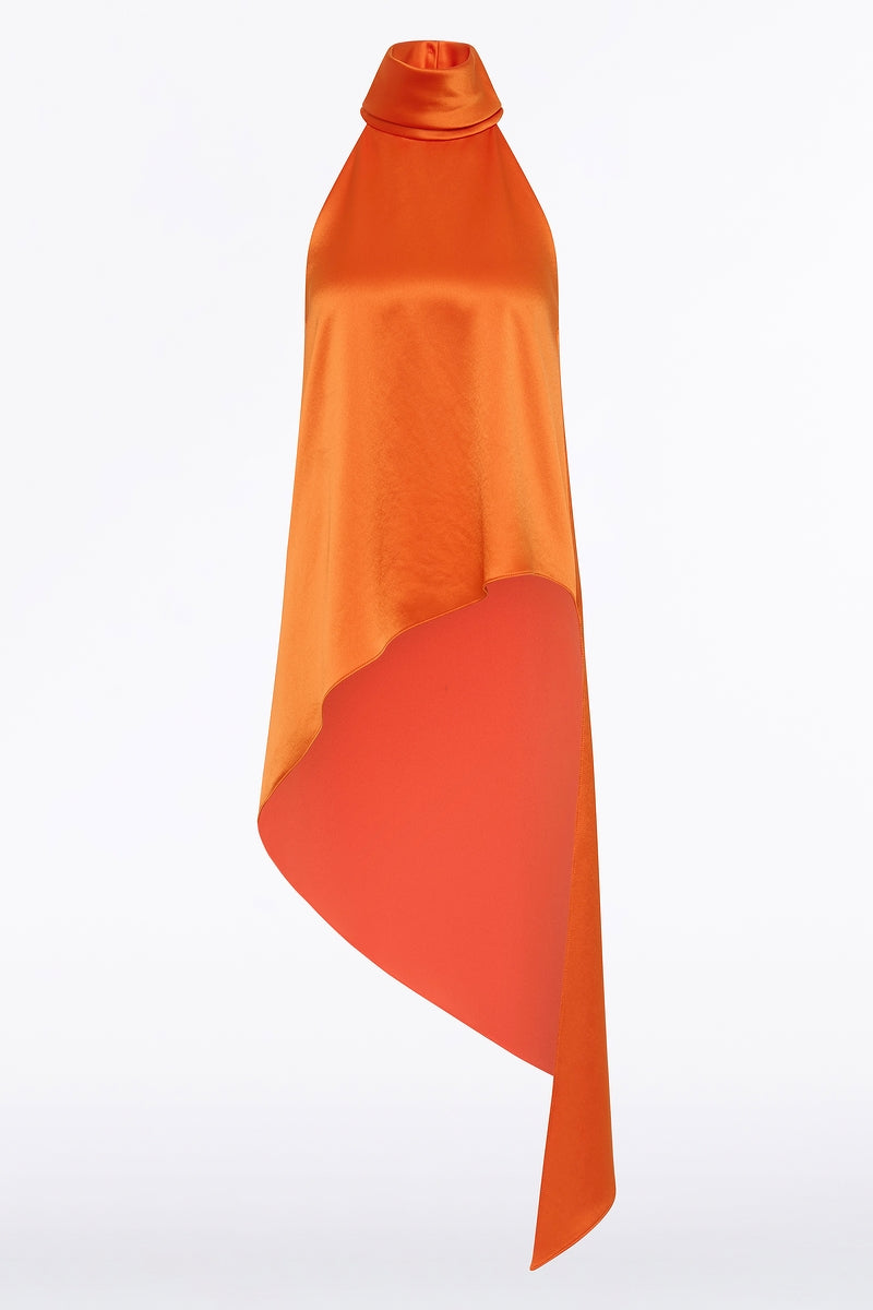 Carla Zampatti Clementine Satin Acetate Draped Asymmetric Top (Orange)