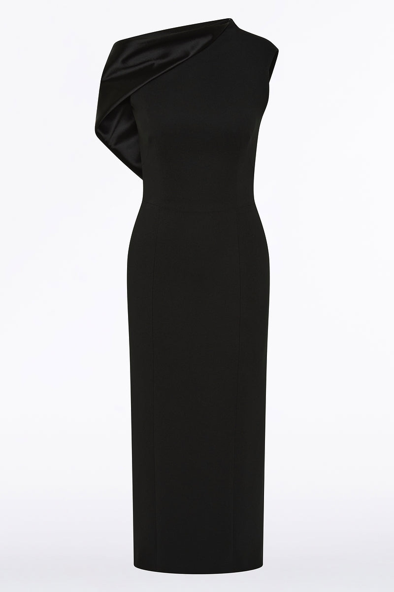 Carla Zampatti Crepe Sculpted One Shoulder Midi Dress (Black)