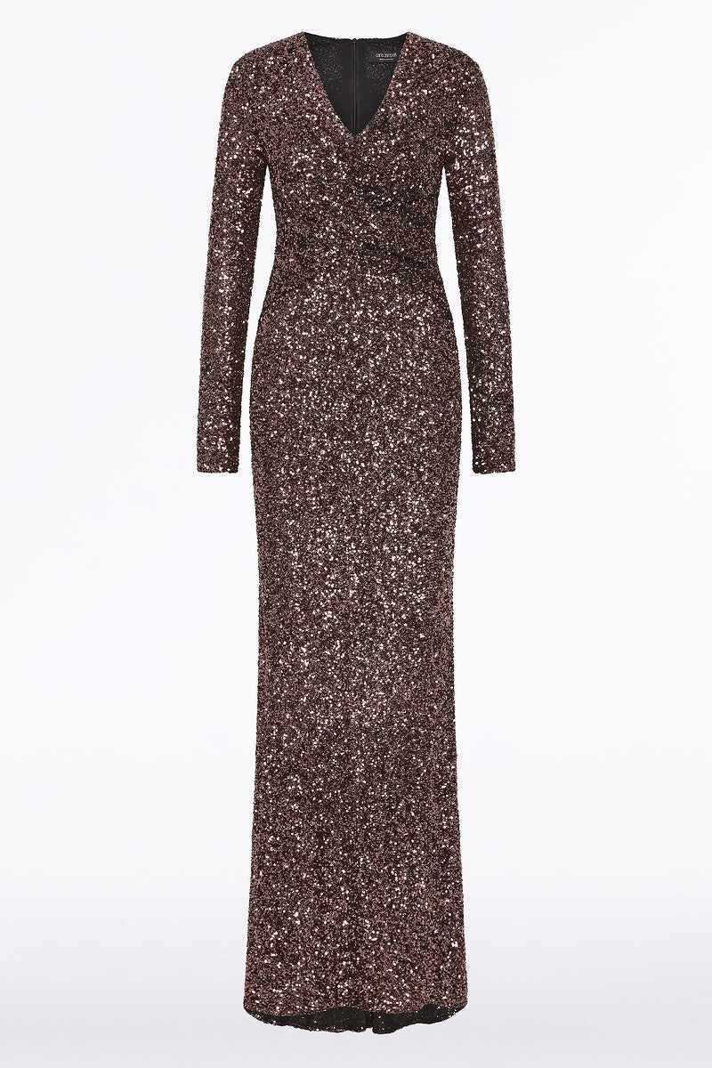 Carla Zampatti Copper Sequin Twist Front Gown (Bronze)