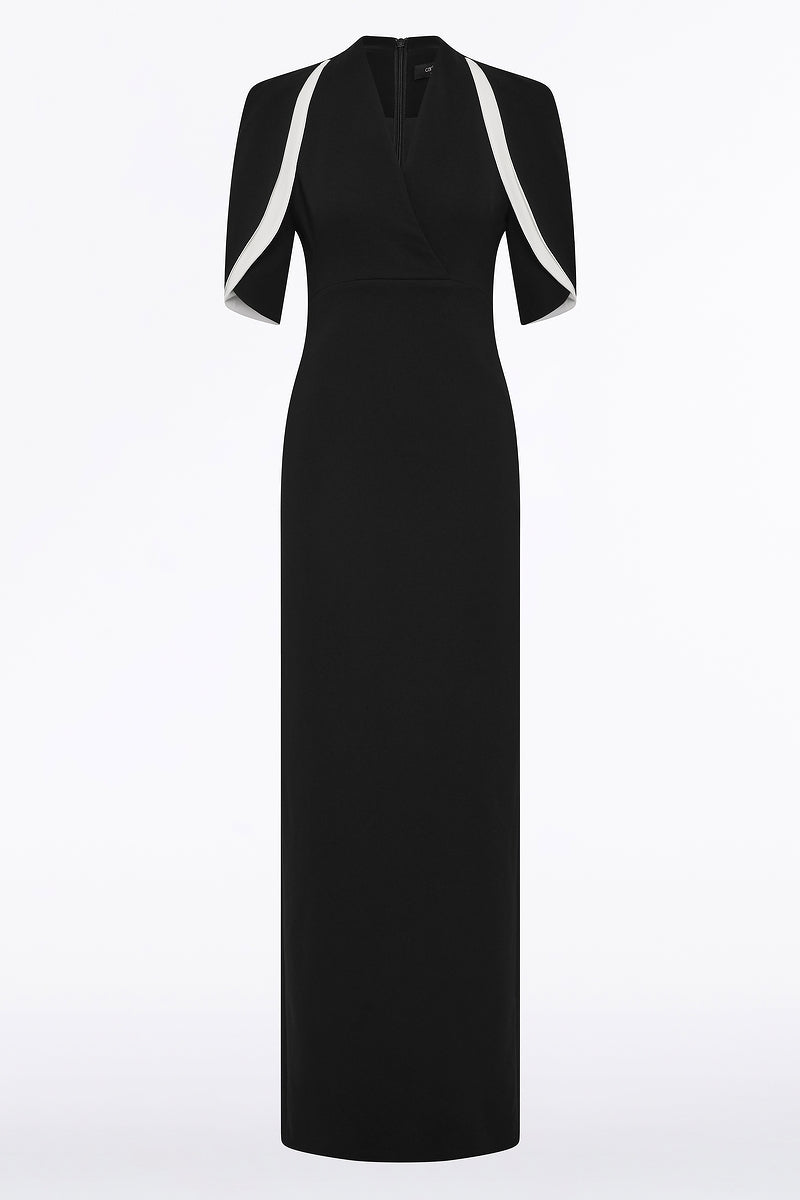 Carla Zampatti Crepe Layered Sleeve Gown (Black)