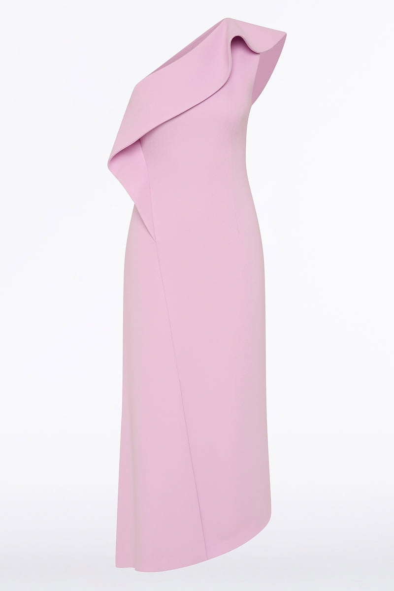 Carla Zampatti Floss Crepe Sculpted One Shoulder Midi Dress (Pink)