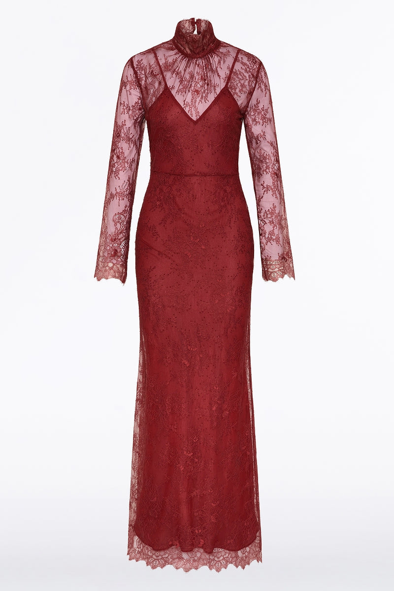 Carla Zampatti Dahlia Lace Long Sleeve Gown (Red)
