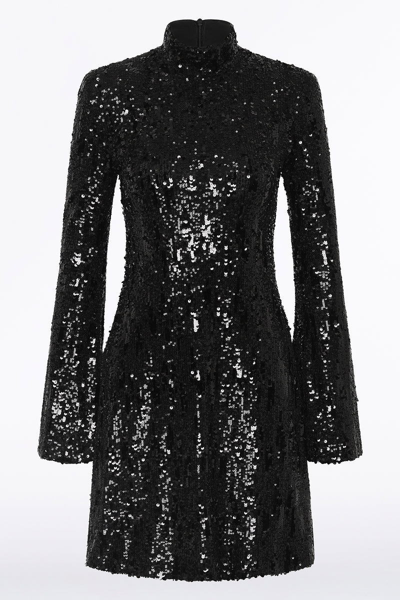 Carla Zampatti Cascade Sequin Fluted Mini Dress (Black)