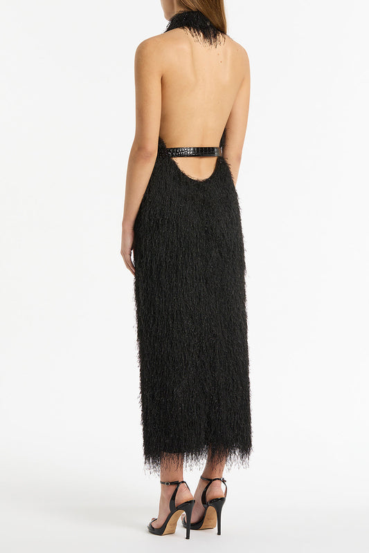 Carla Zampatti Fringe Knit Fitted Dress (Black)