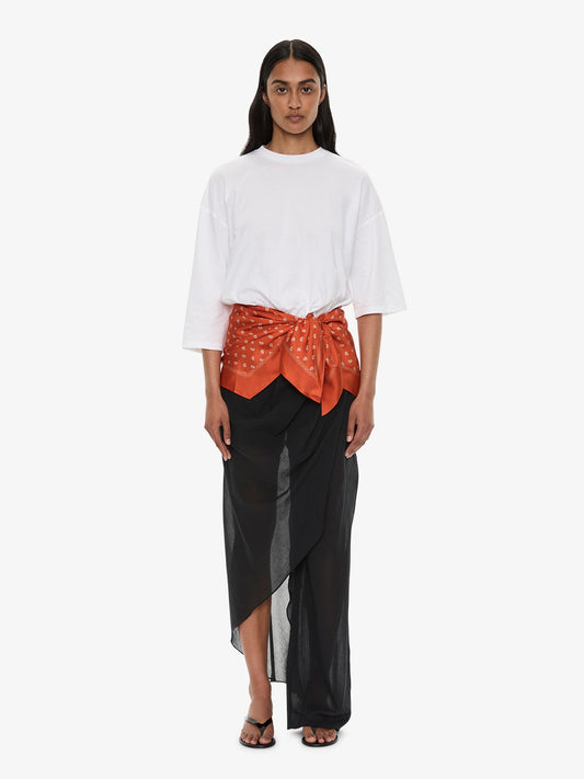 Image of a model wearing Pants. Product name - Draped Skirt Cotton Trouser in Black colour by brand - CHRISTOPHER ESBER