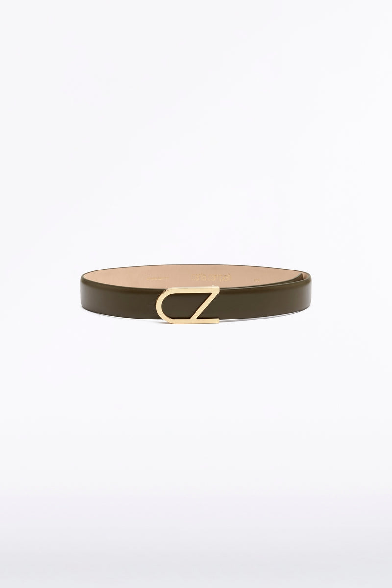 Carla Zampatti Leather Cz Logo Belt (Olive)