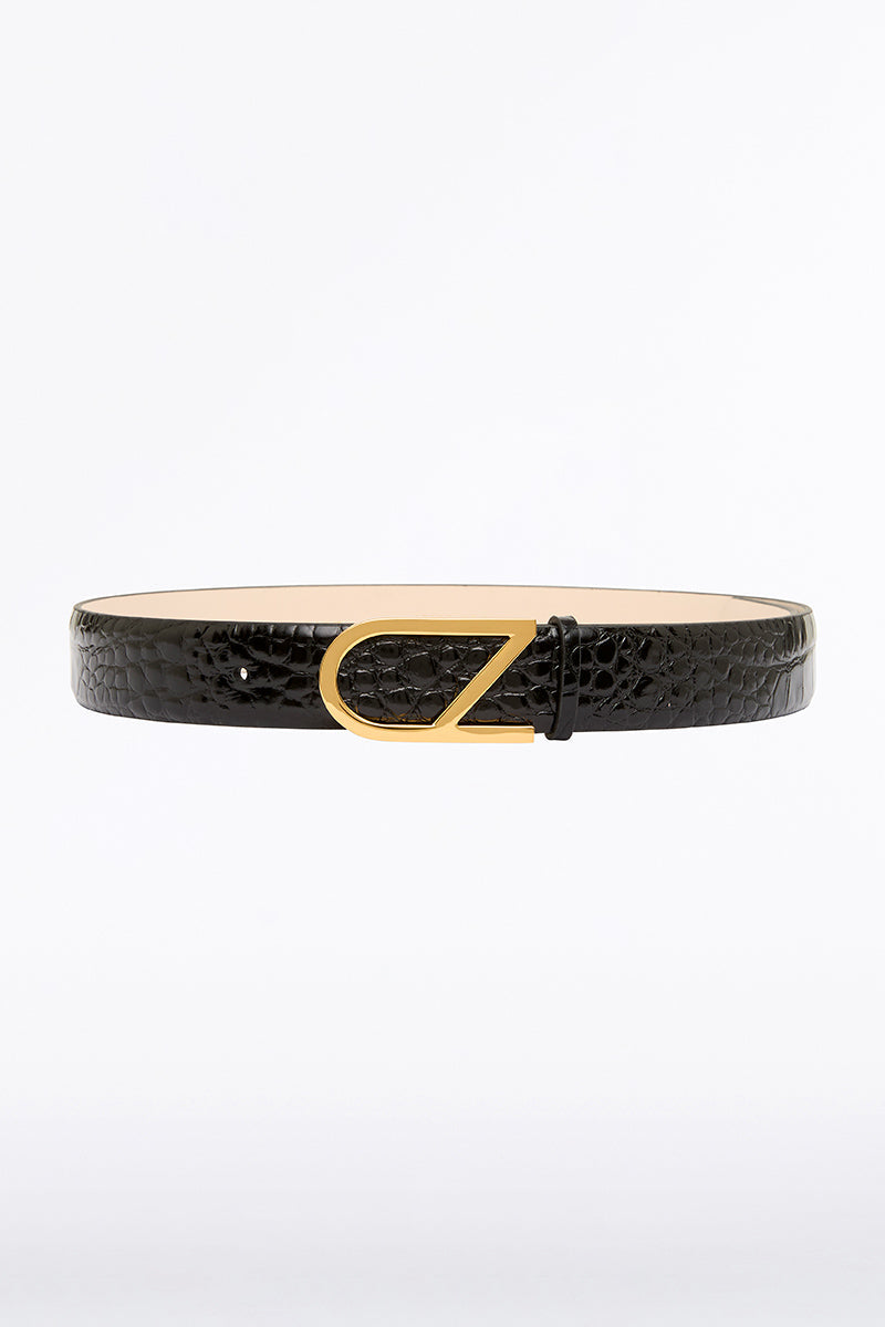 Carla Zampatti Cz Logo Belt (Blkcroc & Antiq Bras)