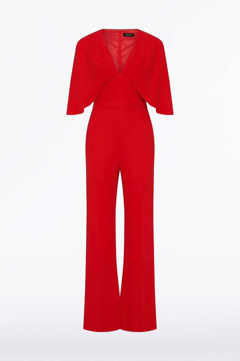 Carla Zampatti Crepe Tuck Front Cape Jumpsuit (Red)