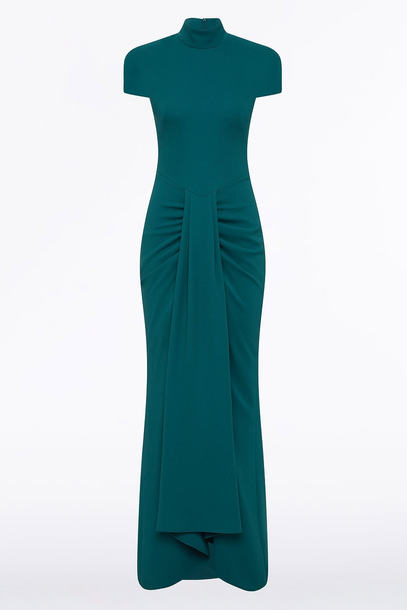 Carla Zampatti Serpentine Crepe Cap Sleeve Gown (Green)
