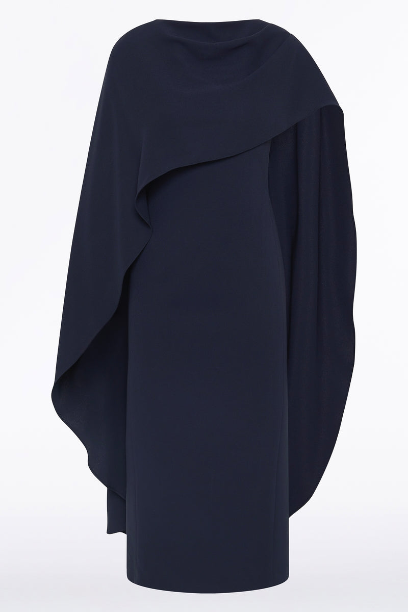 Carla Zampatti Crepe Cape Midi Dress (Navy)