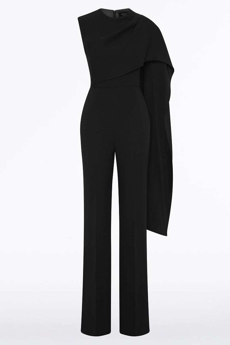 Carla Zampatti Crepe Cascade Jumpsuit (Black)