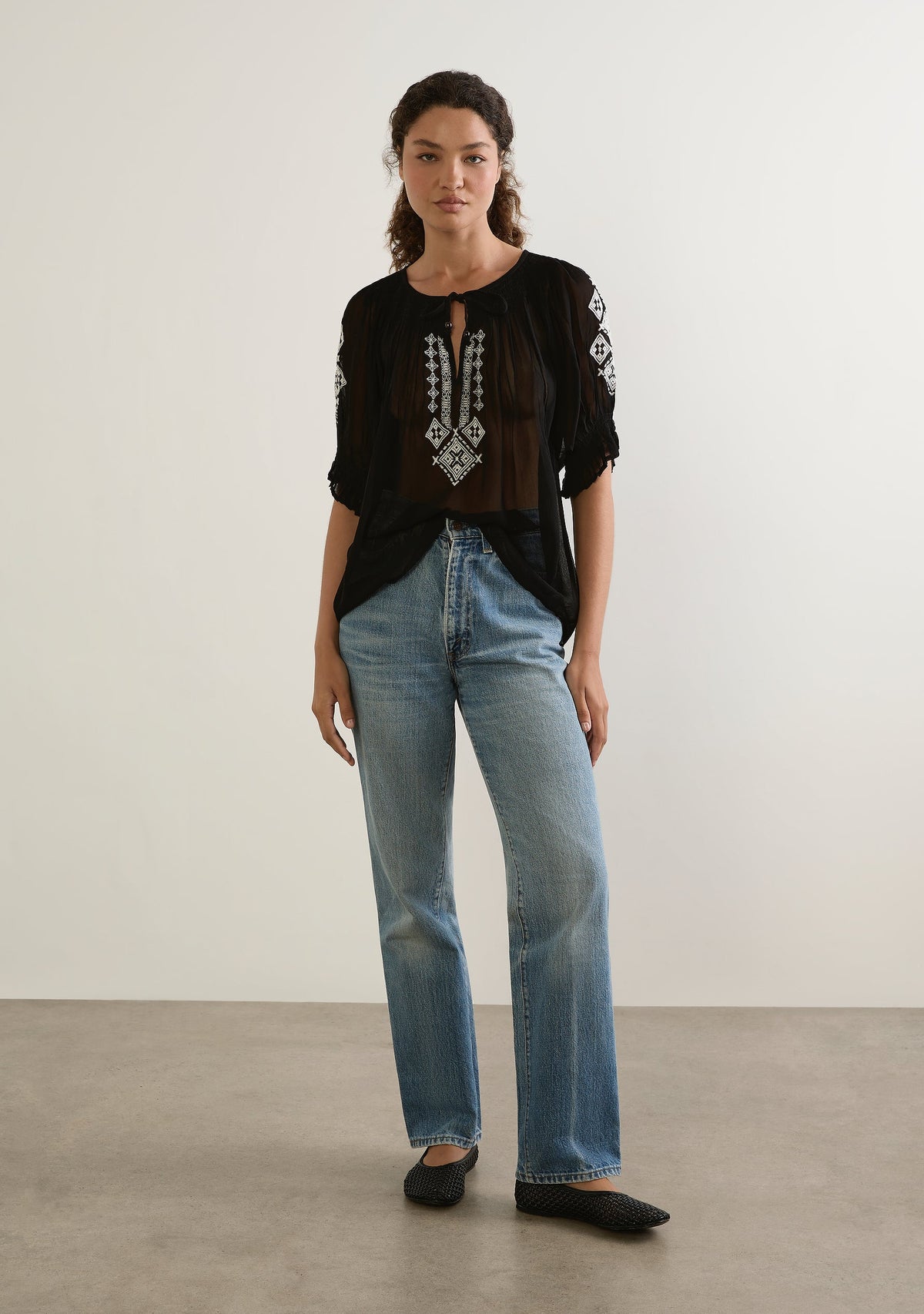 Auguste The Label Stevie Embroidered Blouse (Black)