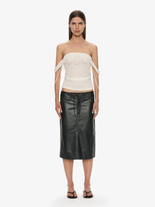 CHRISTOPHER ESBER Hibiscus Embroidered Rib Foldover Cami (White)