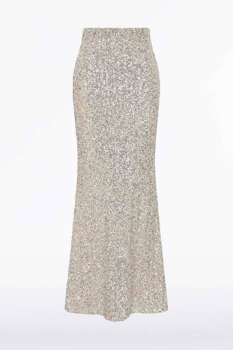 Carla Zampatti Ivory Crushed Sequin Column Skirt (Silver)