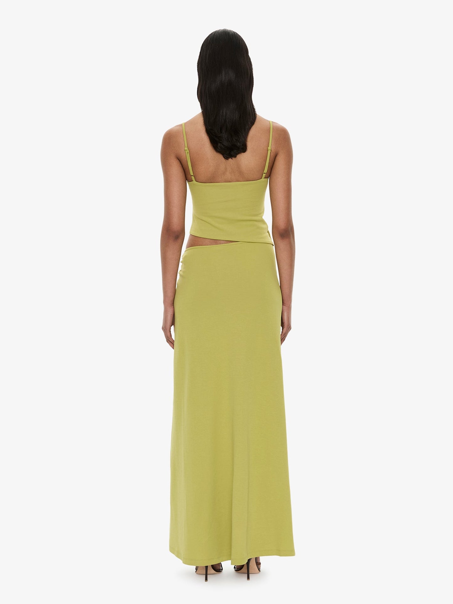CHRISTOPHER ESBER Orbit Ruched Disconnect Cascade Dress (Green)