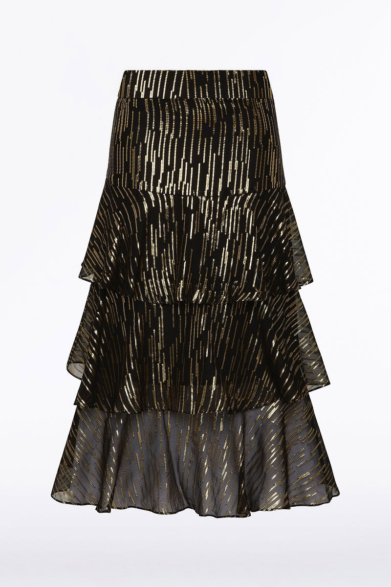 Carla Zampatti Metallic Silk Jacquard Tiered Ruffle Skirt (Black)