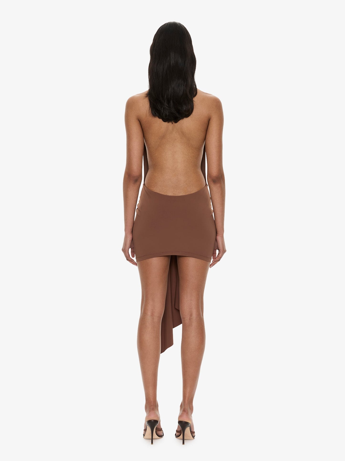 CHRISTOPHER ESBER Pierced Orbit Halter Drape Mini Dress (Brown)