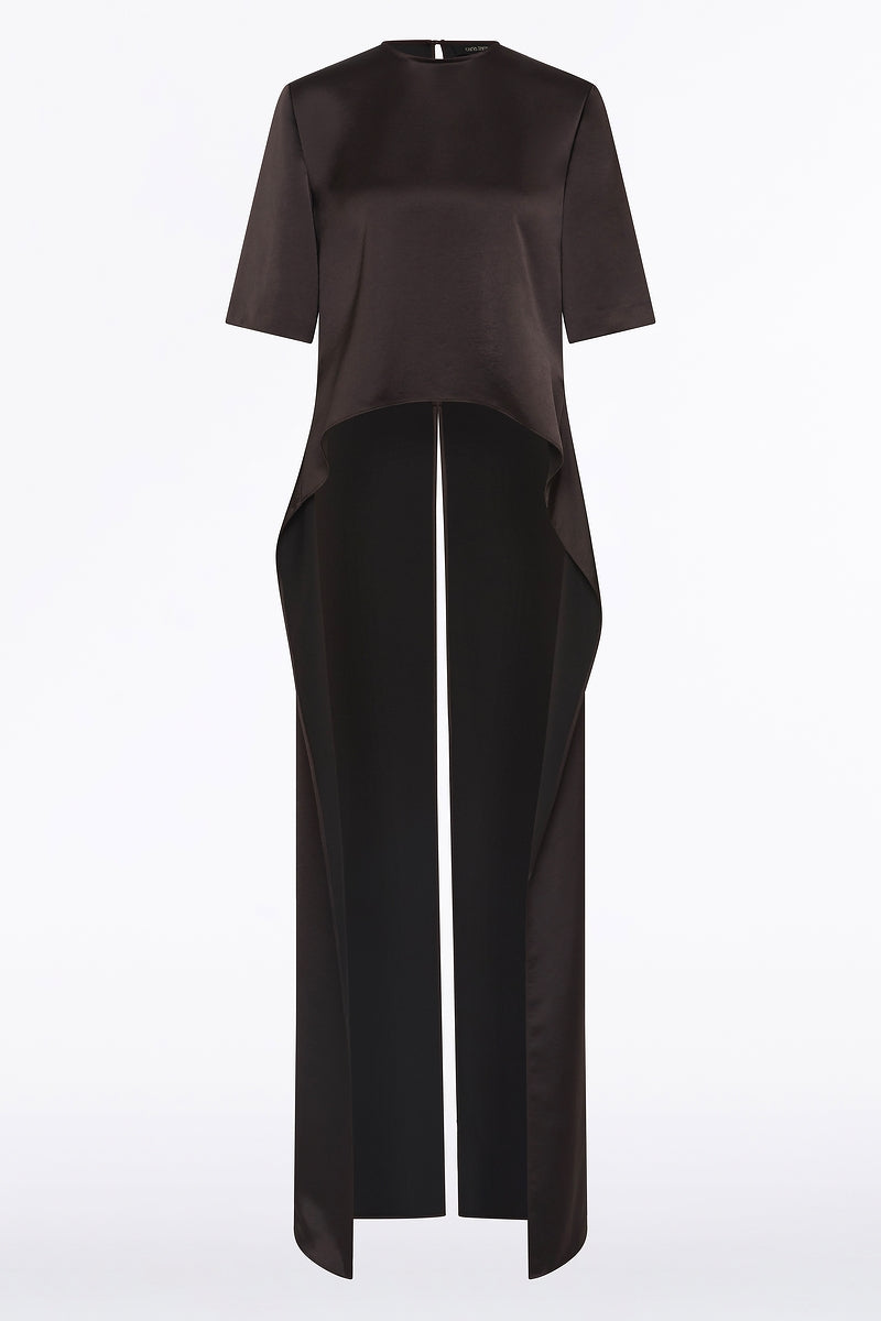 Carla Zampatti Black Chocolate Lustre Satin Tail Top (Brown)