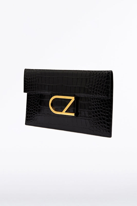 Carla Zampatti Black Cz Lettera Envelope Clutch (Black Croc)
