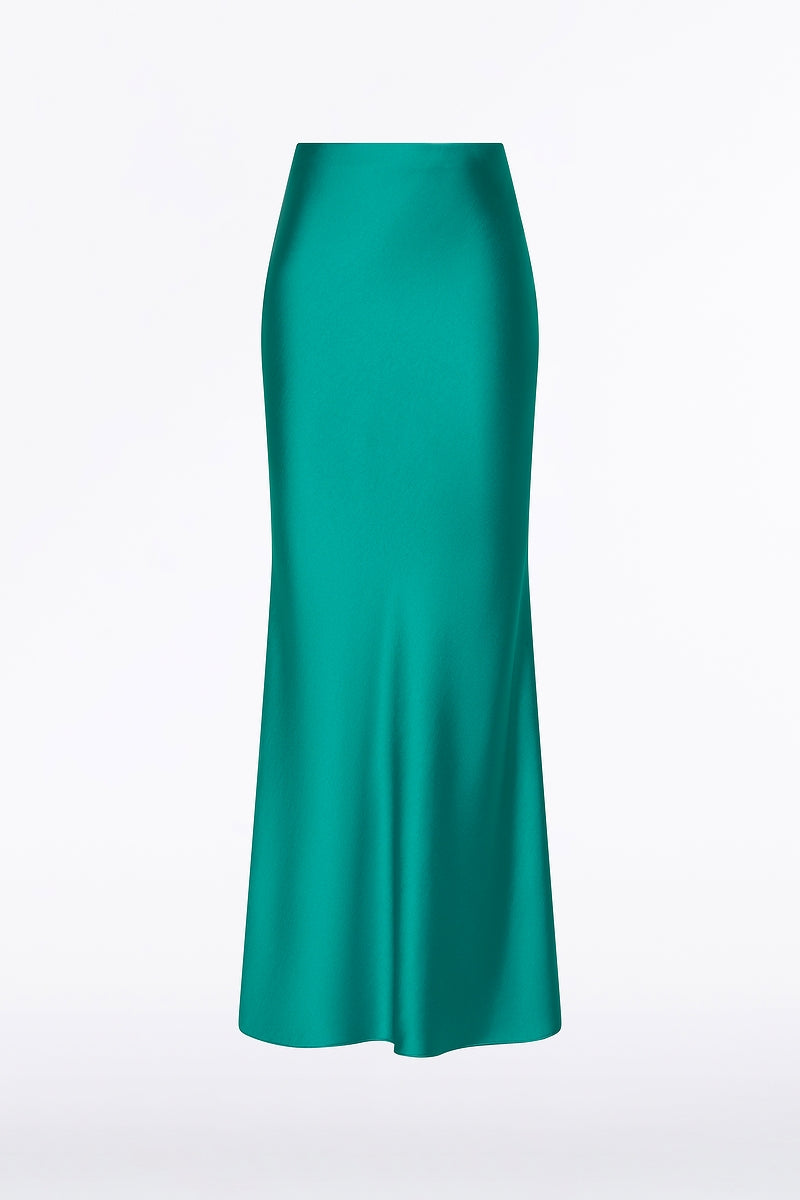 Carla Zampatti Viridian Lustre Satin Bias Fishtail Skirt (Green)