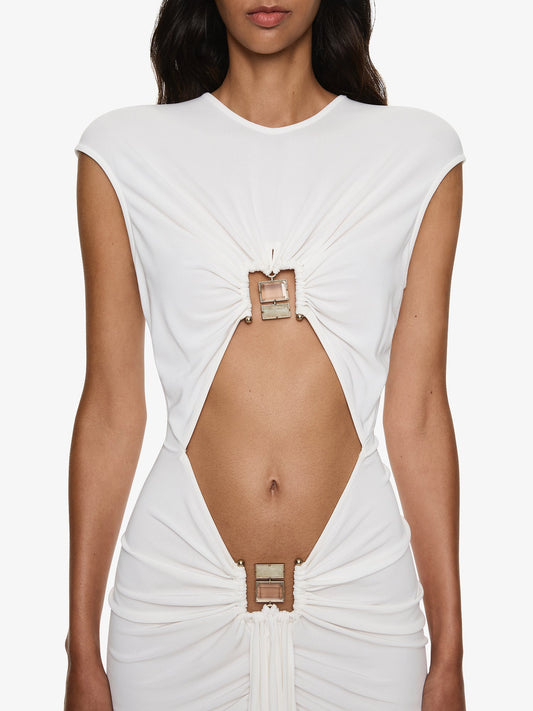 CHRISTOPHER ESBER Bezel Quartz Disconnect Short Sleeve Mini Dress (White)