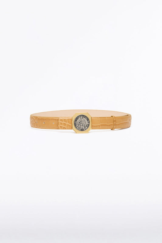 Carla Zampatti Tan Croc Octagonal Coin Belt (Print)