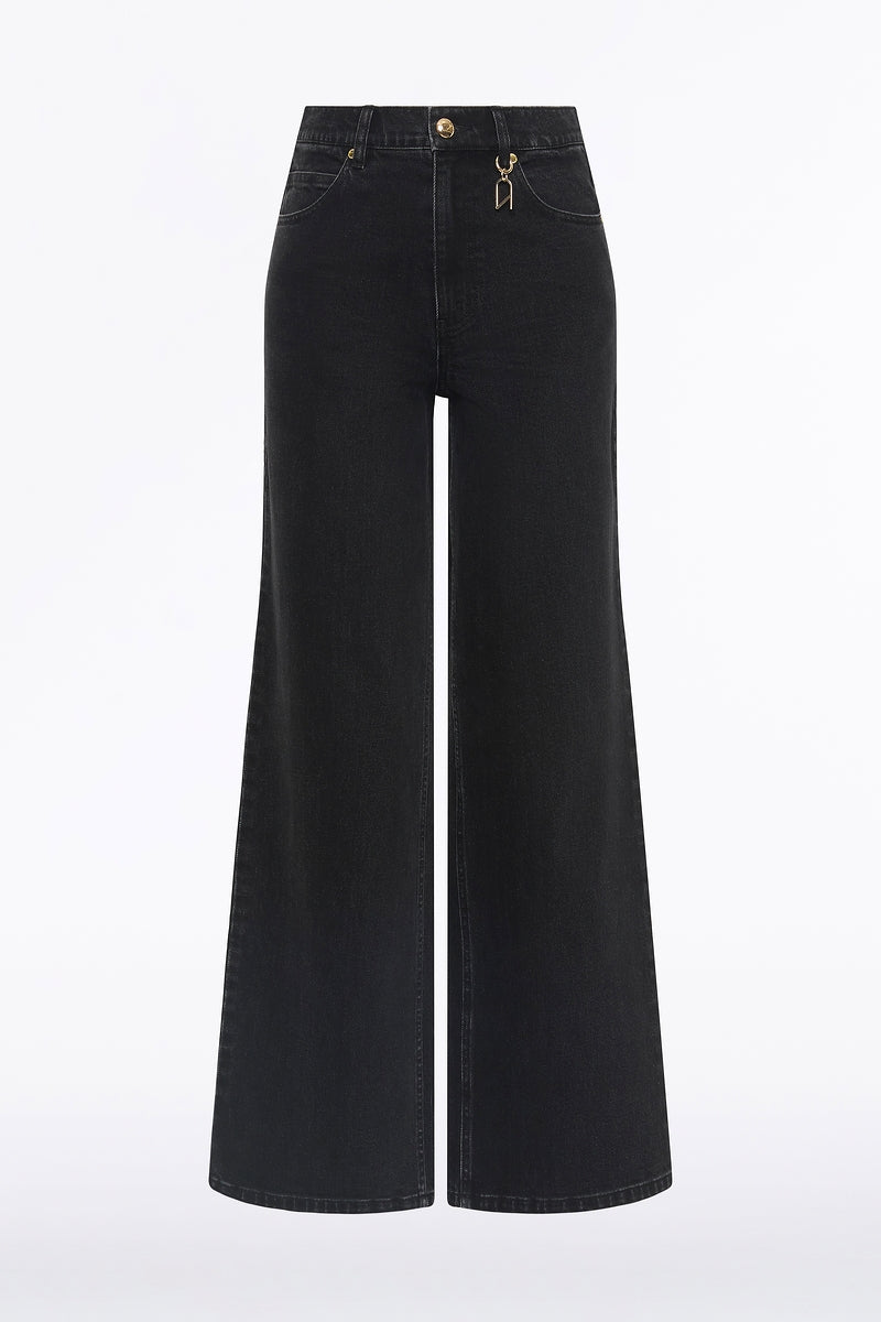 Carla Zampatti Washed Denim Wide Leg Pant (Black)