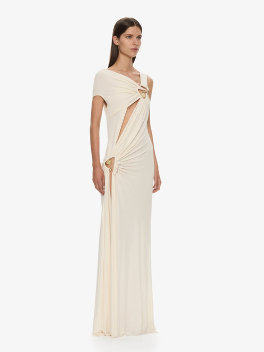 CHRISTOPHER ESBER Veer Spiral Crystal Draped Jersey Dress (Milk)