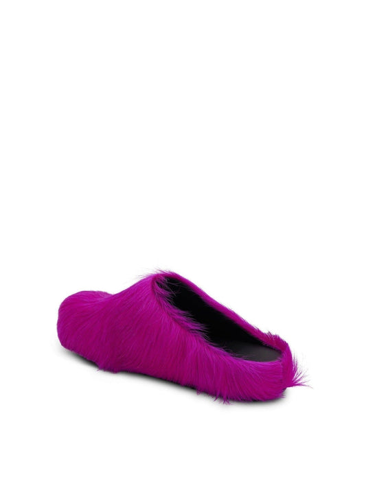 MARNI Fussbett Long Hair Calfskin Sabot (Pink)