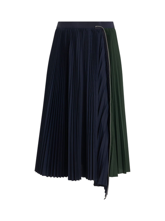 Image of a model wearing Skirts. Productname: SACAI Cotton Zipper Skirt in Navy colour by brand - SACAI