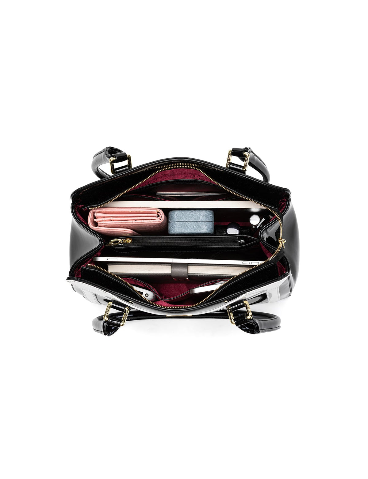 TUXEDO PATENT LEATHER BAG - BLK WHITE