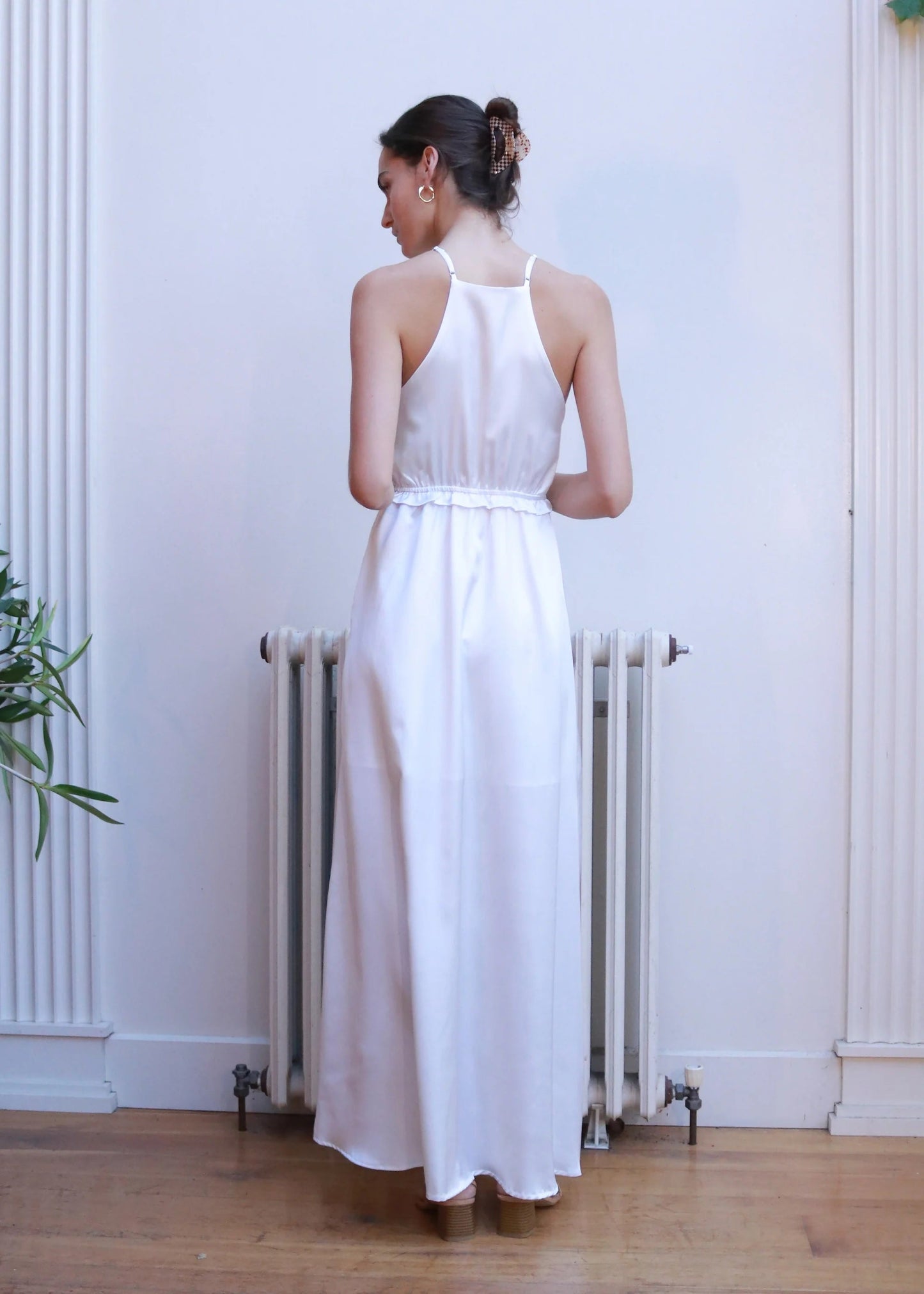 Heychic Dove Satin Maxi Dress (White)
