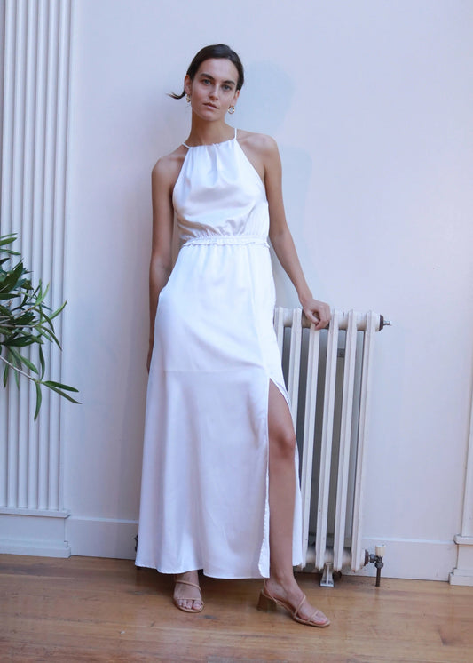 Heychic Dove Satin Maxi Dress (White)
