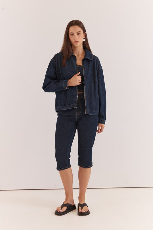 Sass Clothing Kumi Zip Denim Jacket (Rinse Wash)