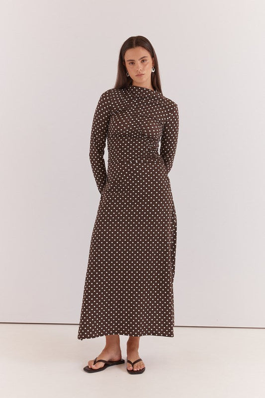 Sass Clothing Ashini Long Sleeved Ruched Dress (Polka Dot)
