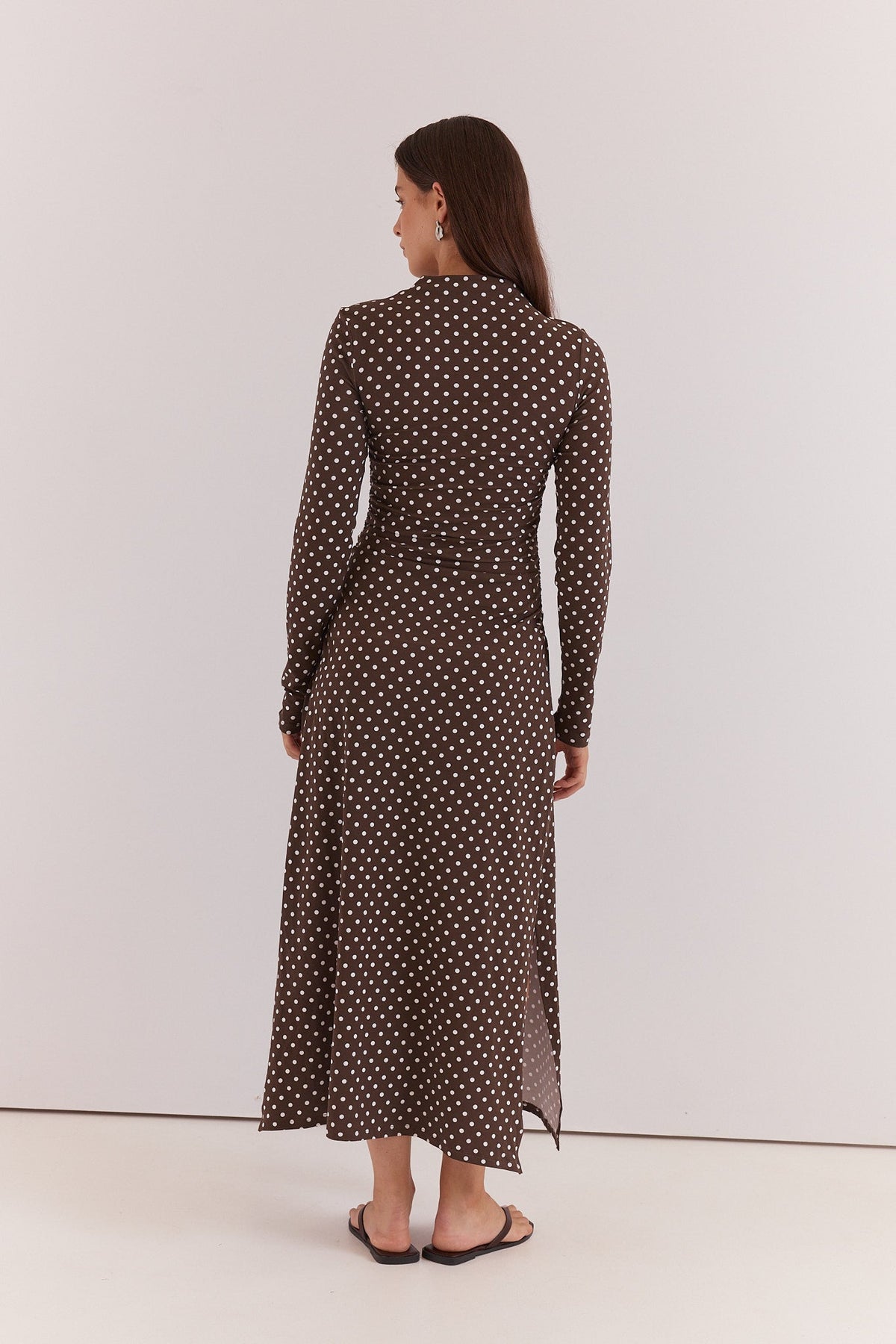 Sass Clothing Ashini Long Sleeved Ruched Dress (Polka Dot)