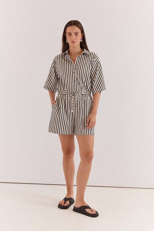 Sass Clothing Ingrid Tie Waist Playsuit (Black Cream)