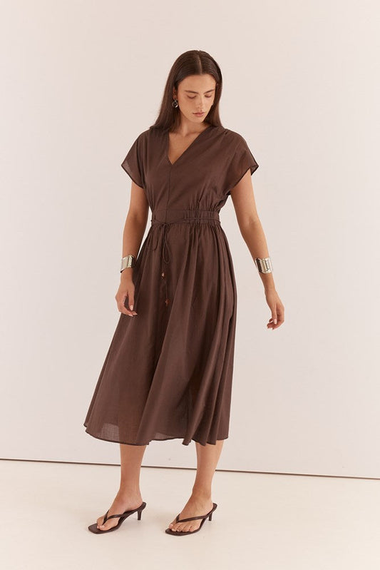 Sass Clothing Nazalia Tie Waist Dress (Chocolate)