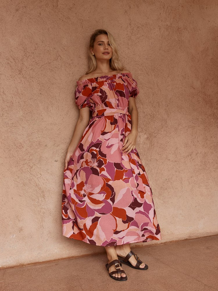 Sass Clothing Jo Off Shoulder Dress (Peony Print)