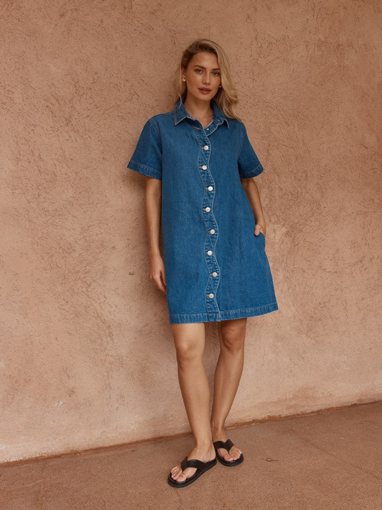 Sass Clothing Pepe Wave Denim Dress (Classic Blue)