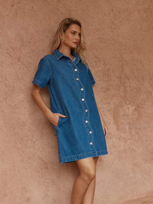 Sass Clothing Pepe Wave Denim Dress (Classic Blue)