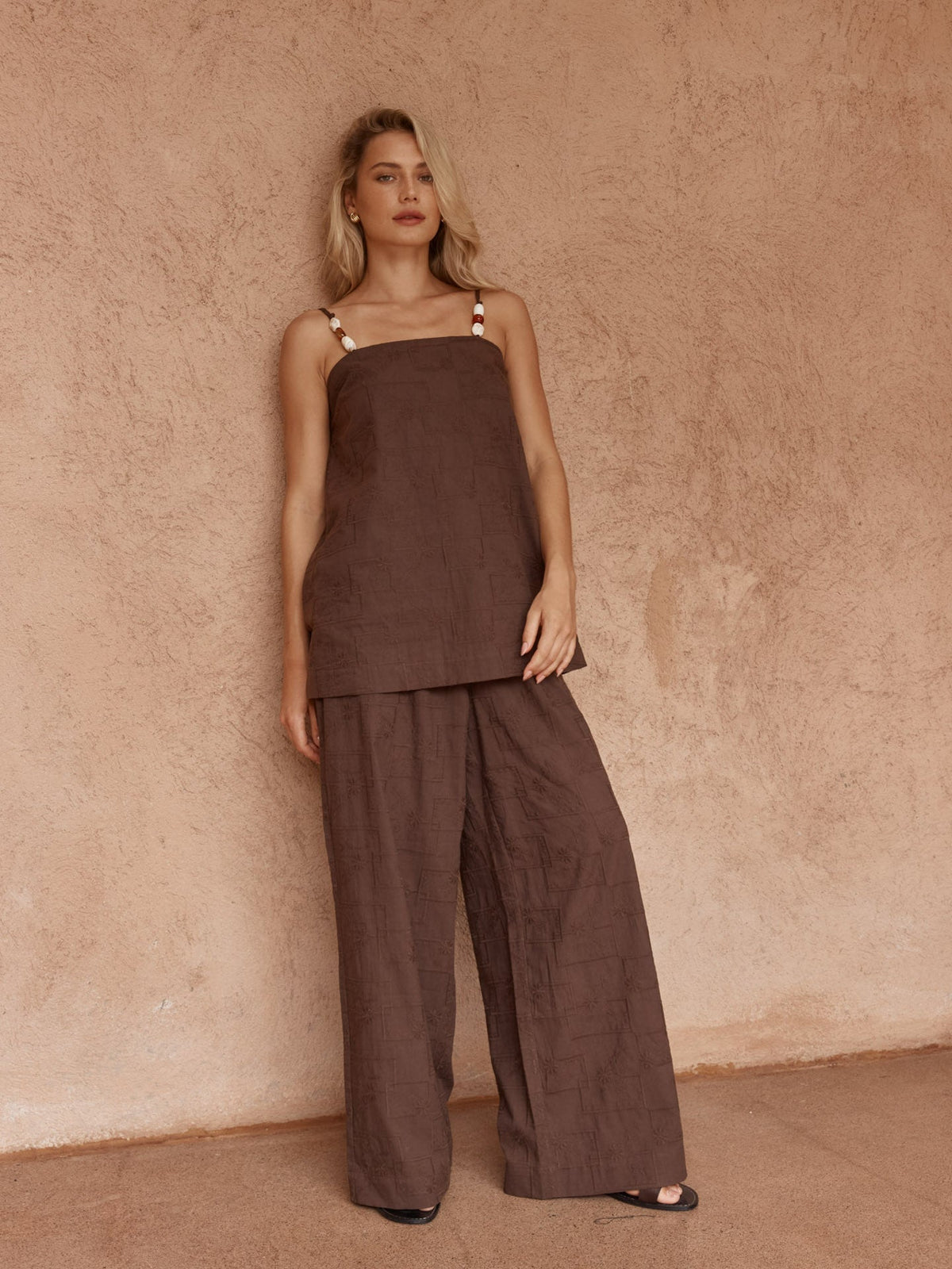 Sass Clothing Bellie Embroidered Pant (Chocolate)