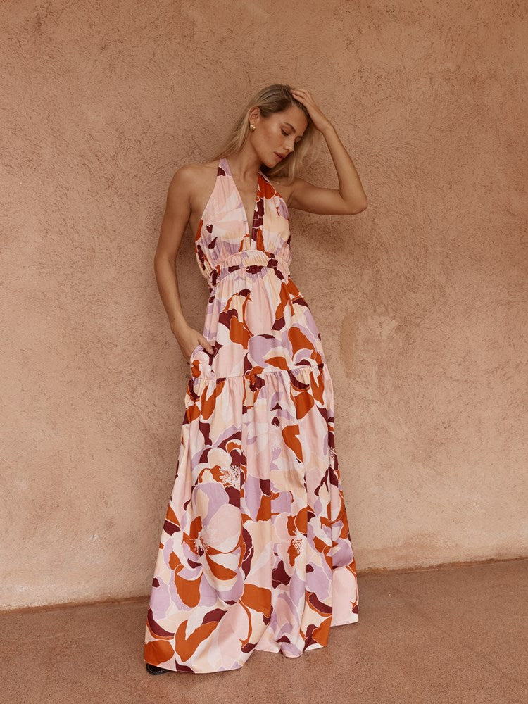 Sass Clothing Reese Halter Dress (Peony Print)
