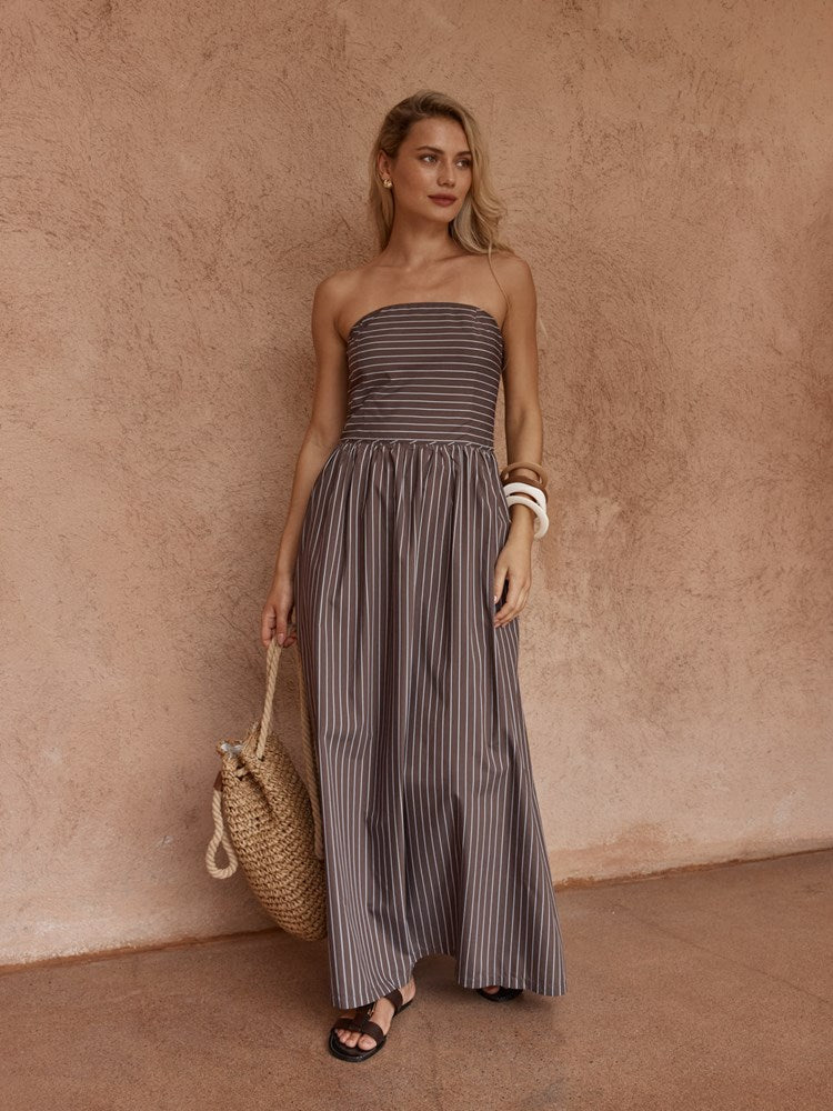 Sass Clothing Everley Strapless Dress (Choc Stripe)