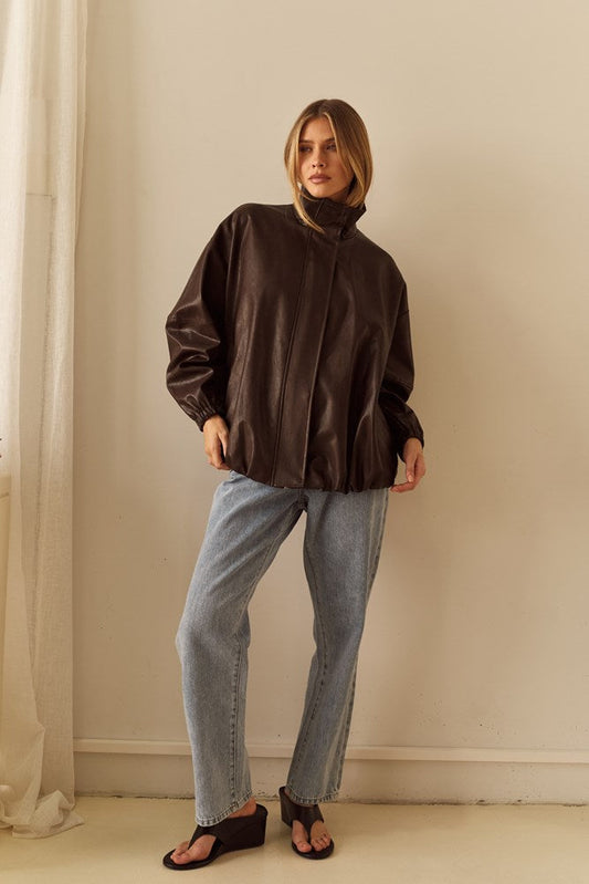 Sass Clothing Milo Leather Look Bomber (Chocolate)